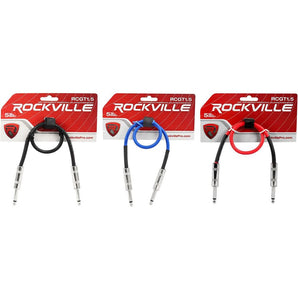 3 Rockville 1.5'  1/4" TS to 1/4'' TS Guitar/Instrument Cable (3 Colors)