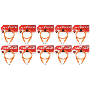 10 Rockville RCTR103O Orange 3' 1/4'' TRS to 1/4'' TRS Cable 100% Copper