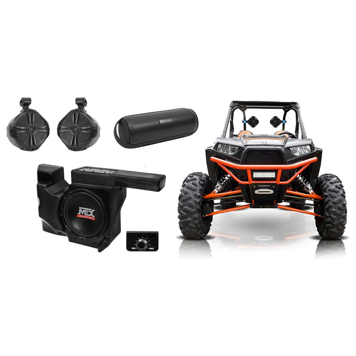 MTX RZRXP-10 10" 500w Subwoofer+Enclosure+8" Tower Speakers for Polaris RZR/UTV