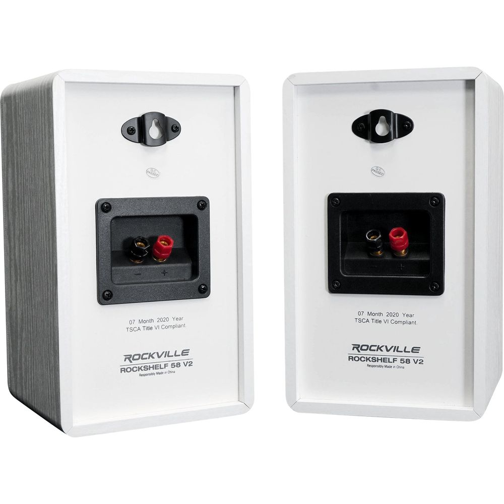RockShelf 58W White 5.25" Home Bookshelf Speakers+8" Speaker Stands