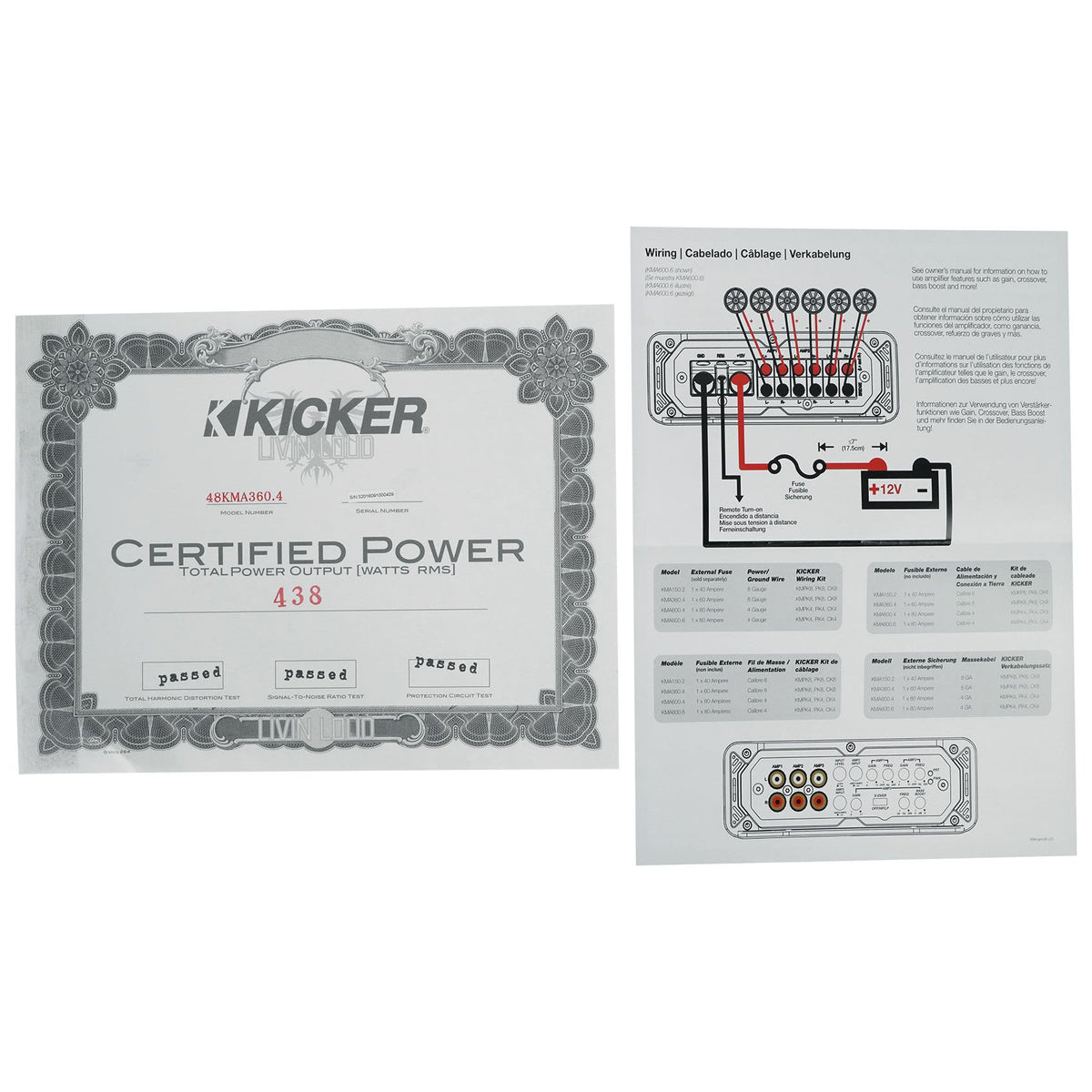 48KMA3604 4-Channel Marine Amplifier + Amp Kit + RCA Cables