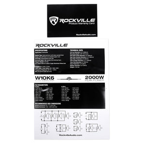 Rockville W10K6D2 V2 10" 2000w Subwoofer+Vented Sub Box+Mono Amplifier+Amp Kit