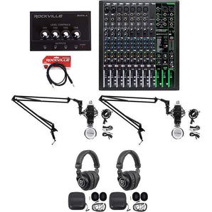 2-Person Podcast Podcasting Recording Kit w/Mackie ProFX12 v3 Mixer+Boom Arms