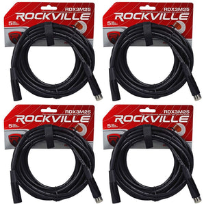 (4) Rockville RDX3M25 25 Foot 3 Pin DMX Lighting Cables 100% OFC Female to Male