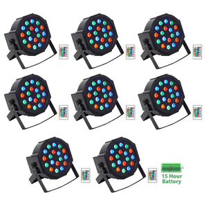 (8) Rockville BATTERY PAR 50 Rechargeable LED DMX DJ Club Wash Up-Lights+Remote