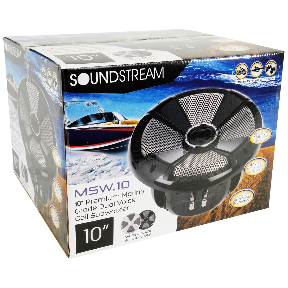 MSW.102 10" 600W Marine/Boat/UTV Subwoofer DVC 2-Ohm Sub + Amplifier + Wire Kit