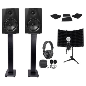 2) Rockville DPM6B 6.5" 420w Studio Monitors+36" Stands+Headphones+Mic and Shield