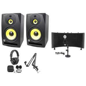 2) Rockville DPM10B 10 inches 800w Active Studio Monitors+Headphones+Mic+Shield+Boom