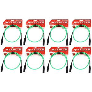 8 Rockville RCXFM3P-G Green 3' Female to Male REAN XLR Mic Cable 100% Copper