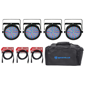 (4) Chauvet SlimPAR 64 SlimPAR64 Compact DMX LED Wash Lights+Case+Cables