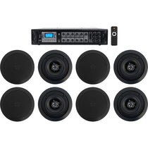 Commercial Amp+(8) 5.25" 2-Way Black Ceiling Speakers 4 Hotel/Office