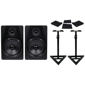 Pair Rockville APM8B 8" 2-Way 500 Watt Powered USB Studio Monitors+Stands+Pads