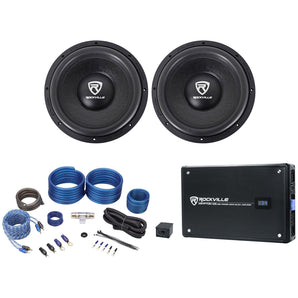 (2) Rockville W12K6D4 V2 12" 4800w Car Audio Subwoofers+Mono Amplifier+Amp Kit