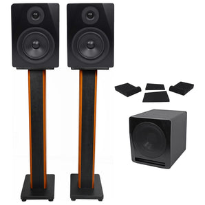 (2) Rockville APM5B 5.25" Studio Monitors+Active Subwoofer+36" Stands+Pads