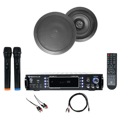 RPA70WBT Bluetooth Karaoke Amp/Mixer+(2) 8" Black Ceiling Speakers+Mics