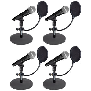 (4) Rockville Microphones+Desktop Stands+Pop Filters 4 Recording, Studio, Podcast