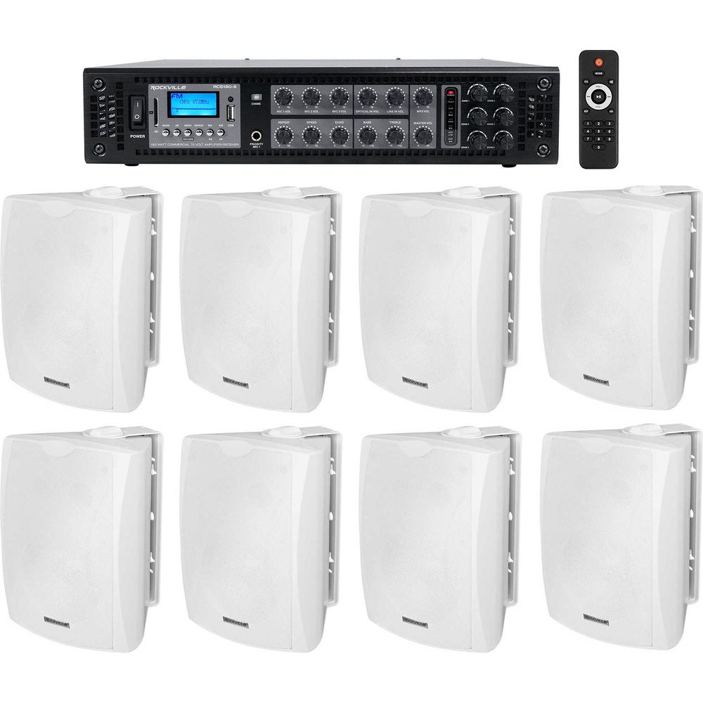 WET-6W White 8-Pack + RCS180-6 Amplifier Bundle
