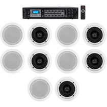 Commercial Amp + (10) 5.25" 2-Way White Ceiling Speakers for Hotel/Office