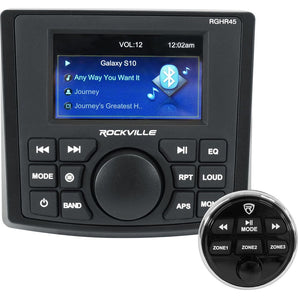 Rockville RGHR45 4 Zone Marine Gauge Hole Receiver Bluetooth/Radio/Wired Remote