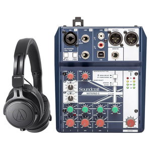 Audio Technica ATH-M60X Studio Headphones+Soundcraft Mixer w/ USB Interface