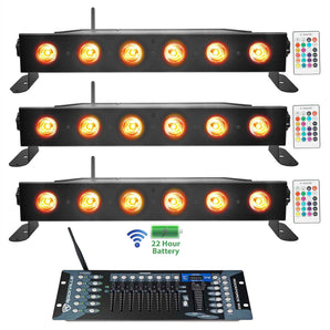 3) Rockville BEST STRIP 60 Black Rechargeable Light Bars+Wireless DMX Controller