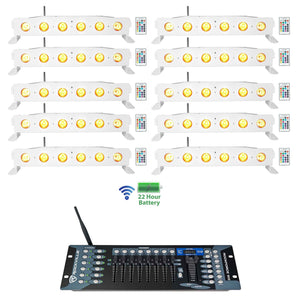 10 Rockville BEST STRIP 60 White Rechargeable Light Bars+Wireless DMX Controller