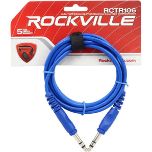 Rockville RCTR106BL 6' 1/4'' TRS to 1/4'' TRS Balanced Cable, Blue, 100% Copper
