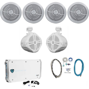 4 Rockville RMC80W 8" 1600w Marine Boat Speakers+8" Wakeboards+6-Ch Amp+Wire Kit