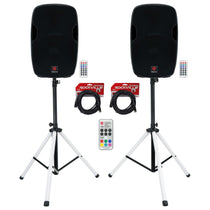 BPA15 15" Speakers 2-Pack + LED Tripod Stands Bundle