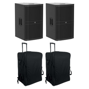 2) Mackie DRM215-P 15" 1600w Pro Passive DJ PA Speakers+Rolling Carry Cases Bags