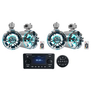 Rockville RGHR51 5 Zone Marine Bluetooth Receiver+(4) 6.5" LED Tower Speakers