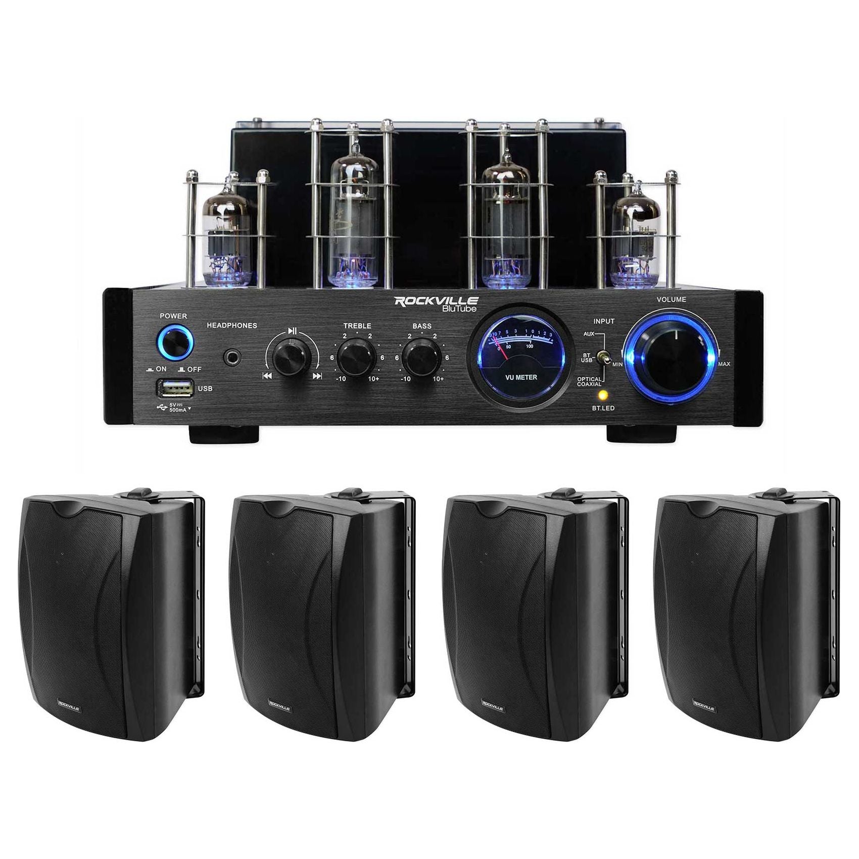 Rockville BluTube LED 70w Bluetooth Tube Amplifier/Home Stereo Receiver ...