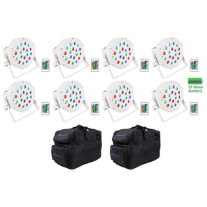 (8) Rockville BATTERY PAR 50 White Rechargeable LED DMX DJ Wash Up-Lights+Bags