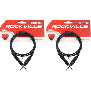 2 Rockville RCTR103B Black 3' 1/4'' TRS to 1/4'' TRS Cable 100% Copper