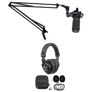 Audio Technica AT2050 Studio Condenser Recording Microphone Mic+Boom+Headphones