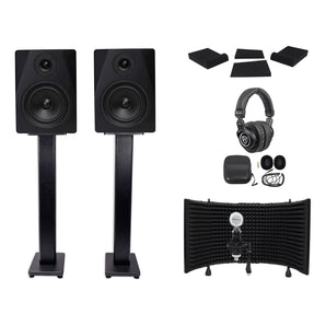 2 Rockville DPM5B 5.25" 300w Studio Monitors+36" Stands+Headphones+Mic+Shield