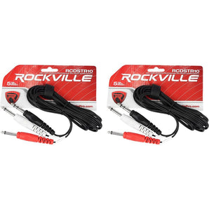 2 Rockville RCDSTR10B 10' 1/4" TRS to Dual Mono 1/4" TS Y-Cable 100% Copper