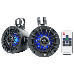 Pair Rockville PT525BR 5.25" Powered Marine Bluetooth LED Tower Speakers ATV/UTV