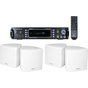Rockville 1000 Watt Home Theater Bluetooth Receiver+(4) 3.5" White Cube Speakers
