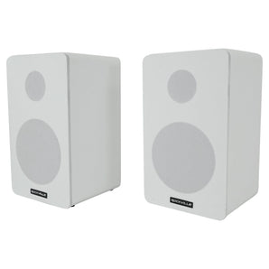 Rockville RPA60BT Bluetooth Receiver+2) 5.25" White Bookshelf Speakers+8" Stands + Rockville R14GSBR100 Red/Blk 14 Gauge 100' Ft. Mini Spool Car Audio Speaker Wire