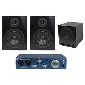 Pair Rockville APM5B 5.25" 2-Way 250W Powered Studio Monitors+10" Sub+Interface
