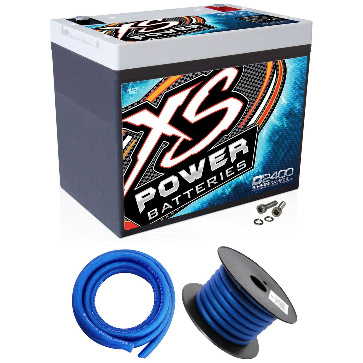 XS Power D2400 3500 Amp Car Audio Battery+Terminal Hardware+Power/Ground Wires