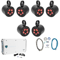 (6) RKL65MBW 6.5" 700W Marine Wakeboard LED Speakers + Amplifier + Amp Kit
