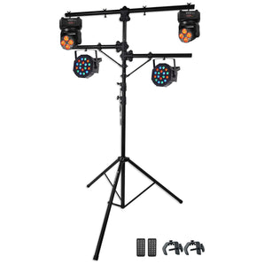 Rockville Tripod Tree Stand w/ (2) RGBW Moving Heads+(2) RGB Wash Par Can Lights