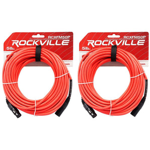 2 Rockville RCXFM50P-R Red 50' Female to Male REAN XLR Mic Cable 100% Copper