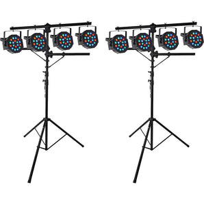 Pair Rockville RVLS1 Tripod Lighting Stands w/Side Bars+(8) Par Can Wash Lights