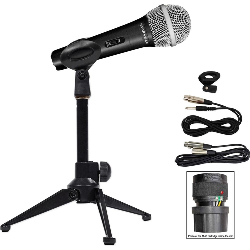 Dynamic Microphone + Desktop Tripod Stand and Cables Bundle