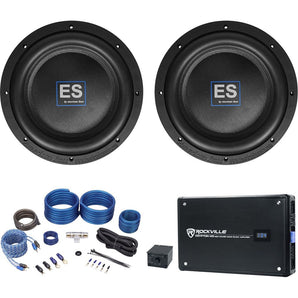 2) American Bass ES 1044 10" 1000w Shallow Slim Car Subwoofers+Amplifier+Amp Kit