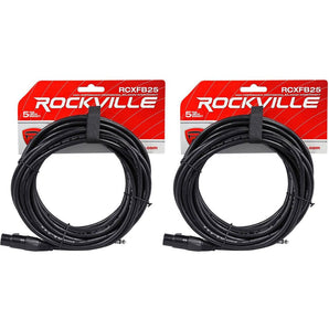 2 Rockville RCXFB25B Black 25' Female REAN XLR to 1/4'' TRS Balanced Cables OFC