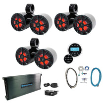 (3) RKL65MBW 6.5" Marine Dual Wakeboard Tower LED Speakers+Amp+Receiver